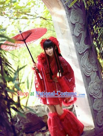 Top Red Chinese Princess Cos Hanfu Costumes Theater and Reenactment Costumes and Headgear Complete Set for Women