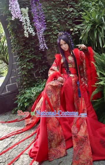 Top Red Chinese Fairy Princess Hanfu Costumes Theater and Reenactment Costumes and Headgear Complete Set for Women