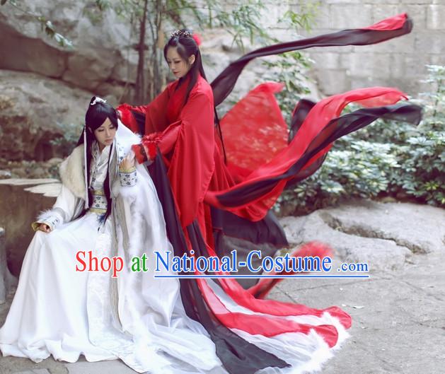 Top Chinese Beauty Swordswoman Costumes Theater and Reenactment Costumes and Headgear Complete Set for Women