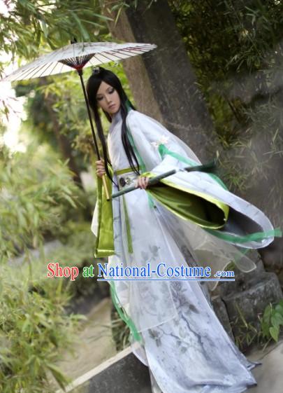 Top Chinese Swordsman Hanfu Clothing Theater and Reenactment Costumes Complete Set