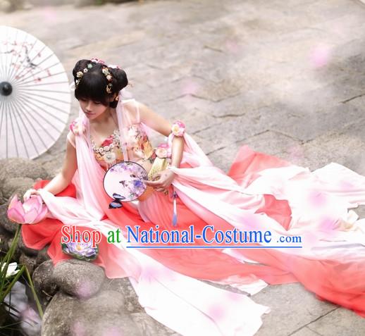 Top Chinese Ancient Princess Costumes Theater and Reenactment Costumes and Headgear Complete Set for Women