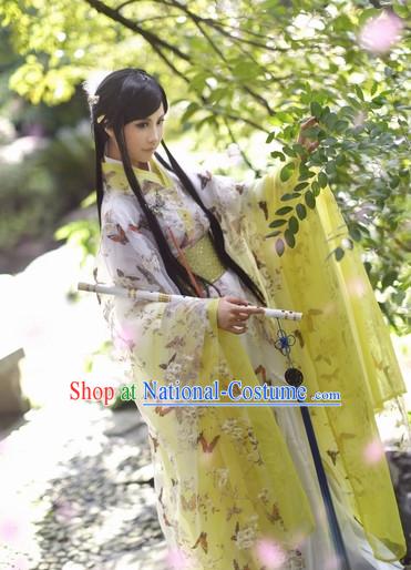 Top Chinese Ancient Princess Butterfly Costumes Theater and Reenactment Costumes and Headgear Complete Set for Women