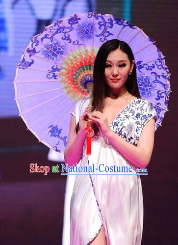 Asian Dance Umbrella Chinese Handmade Blue Flower Umbrellas Stage Performance Umbrella Dance Props