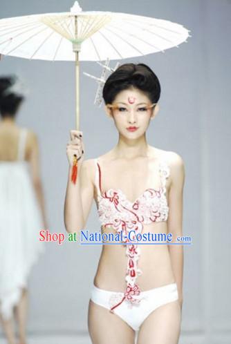 Asian Dance Umbrella China Handmade White Umbrellas Stage Performance Umbrella Dance Props