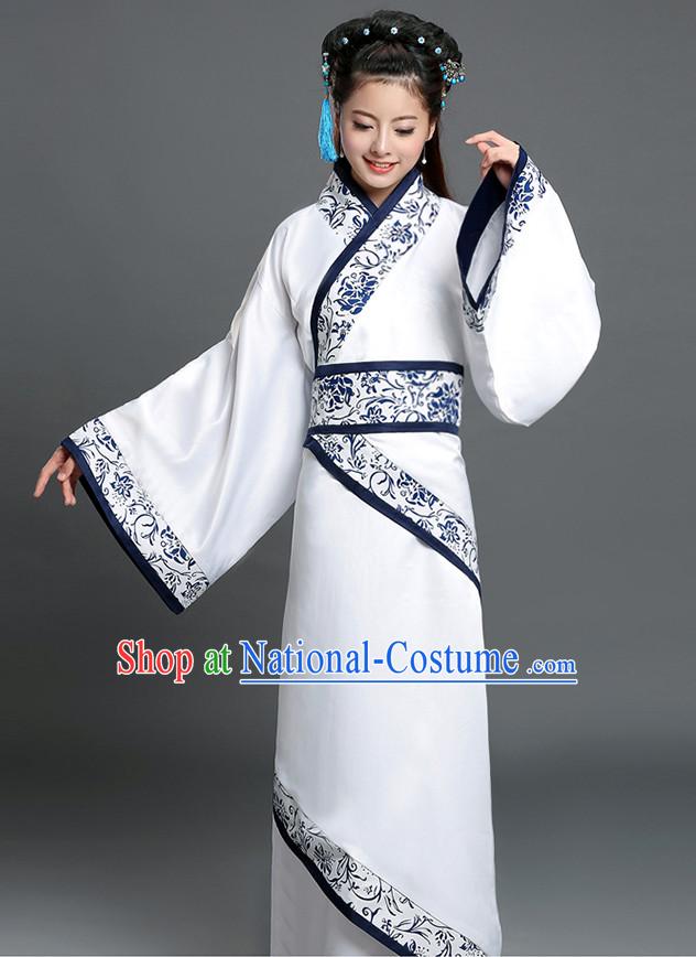 Chinese Han Dynasty Women Hanfu Clothing and Hair Ornaments Complete Set