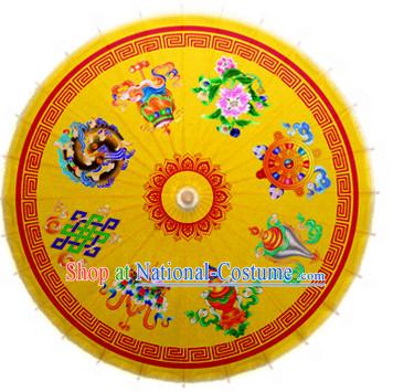 Yellow Asian Dance Umbrella China Handmade Traditional Umbrellas Stage Performance Umbrella Dance Props