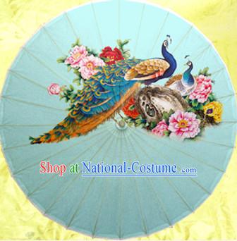 Traditional Rainproof Handmade Chinese Classic Oil Paper Peacock Umbrellas China Dance Umbrella Stage Performance Umbrella Dancing Props