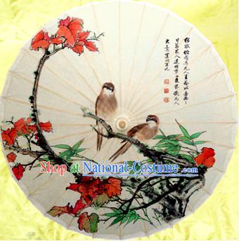 Traditional Rainproof Handmade Chinese Classic Oil Paper Birds Umbrellas China Dance Umbrella Stage Performance Umbrella Dancing Props