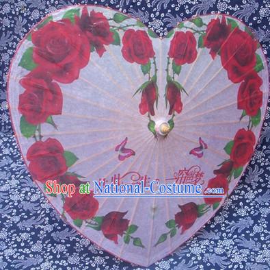 Heart Shape Traditional Rainproof Handmade Chinese Classic Oil Paper Umbrellas China Dance Umbrella Stage Performance Umbrella Dancing Props