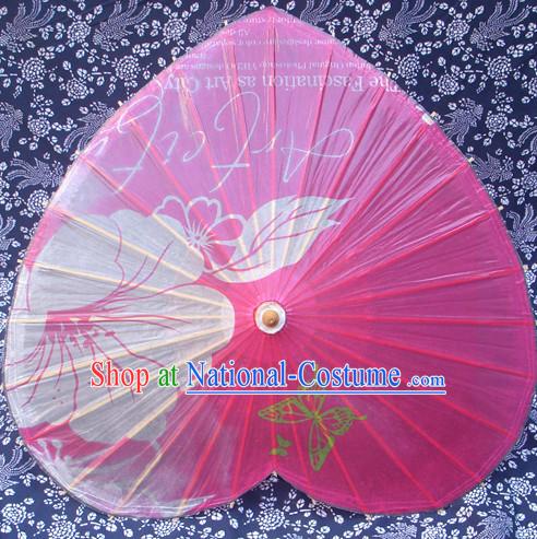 Heart Shape Traditional Rainproof Handmade Chinese Classic Oil Paper Umbrellas China Dance Umbrella Stage Performance Umbrella Dancing Props