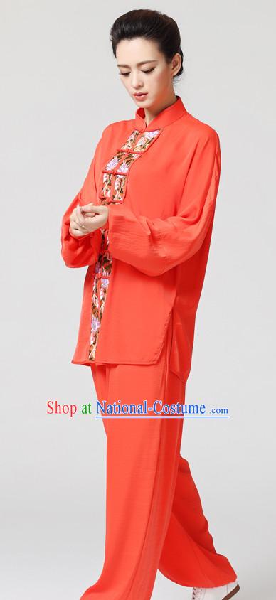 Orange Chinese Kung Fu Tai Chi Wushu Shaolin Uniform Wudang Uniforms Wu Shu Nanquan Kungfu Changquan Costume Uniform Martial Arts Tai Chi Taiji Uniforms