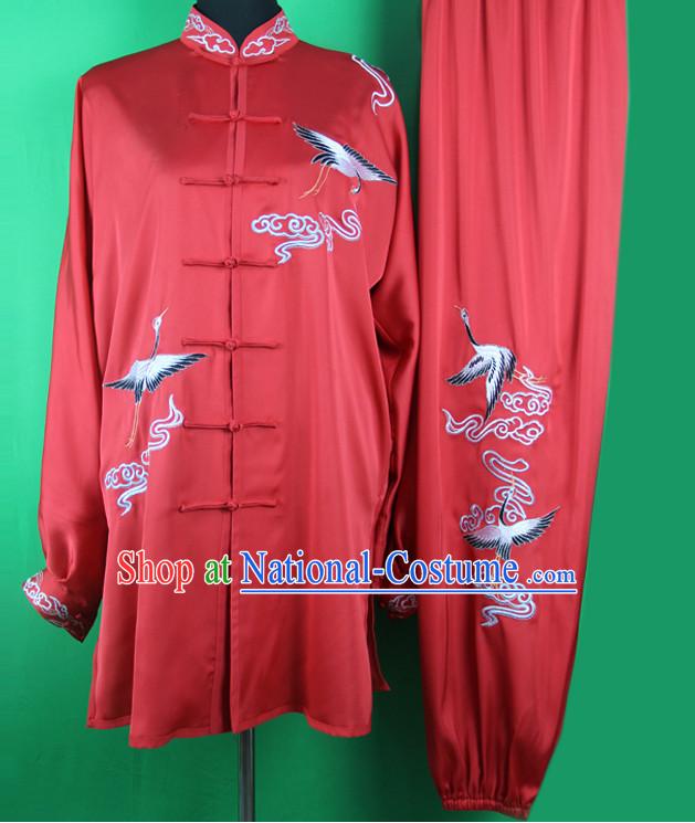 Red Crane Chinese Kung Fu Tai Chi Wushu Shaolin Uniform Wudang Uniforms Wu Shu Nanquan Kungfu Changquan Costume Uniform Martial Arts Tai Chi Taiji Uniforms