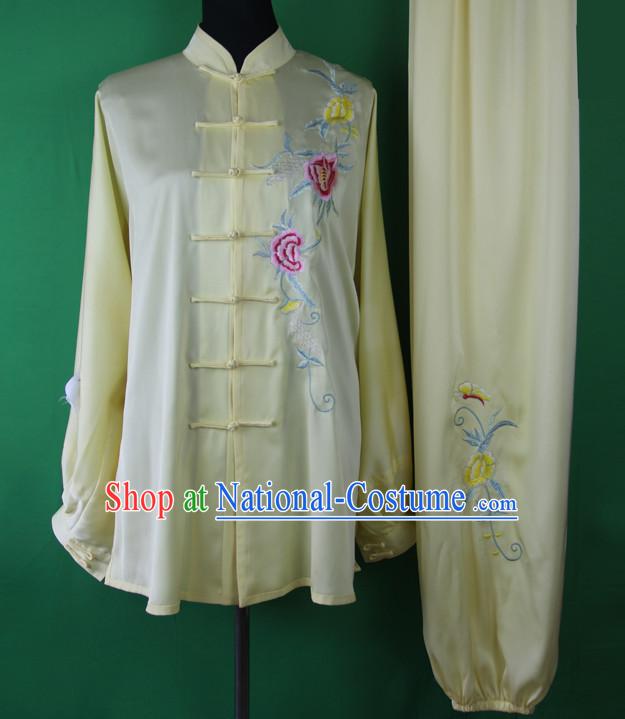 Light Yellow Chinese Kung Fu Tai Chi Wushu Shaolin Uniform Wudang Uniforms Wu Shu Nanquan Kungfu Changquan Costume Uniform Martial Arts Tai Chi Taiji Uniforms