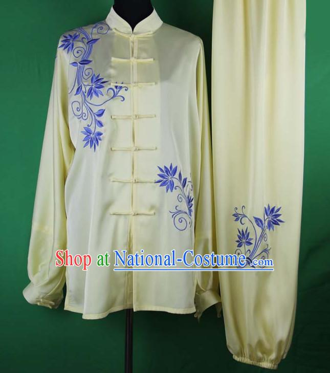 Light Yellow Chinese Kung Fu Tai Chi Wushu Shaolin Uniform Wudang Uniforms Wu Shu Nanquan Kungfu Changquan Costume Uniform Martial Arts Tai Chi Taiji Uniforms