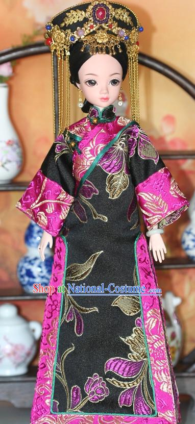 Traditional Qing Dynasty Chinese Women Clothing Imperial Dresses National Costume and Hairpins Complete Set