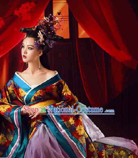 Traditional Chinese Women Empress Clothing Imperial Princess Dresses National Costume and Hair Ornaments Complete Set