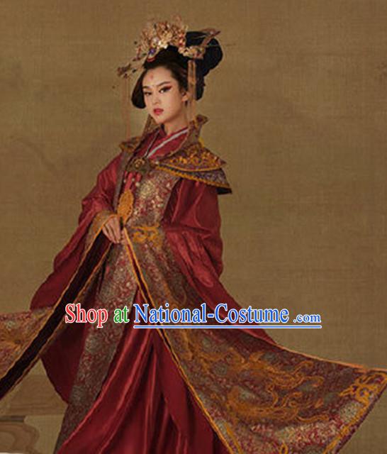 Traditional Chinese Women Empress Clothing Imperial Princess Wedding Dresses National Costume and Hair Ornaments Complete Set