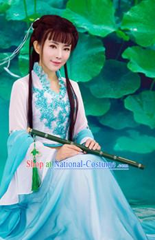 Traditional Chinese Women Beauty Clothing Dresses National Costume and Hair Ornaments Complete Set