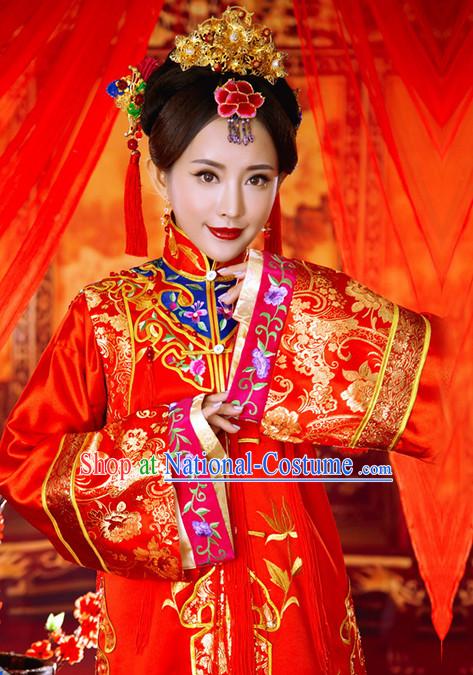 Traditional Chinese Women Empress Clothing Imperial Princess Wedding Dresses National Costume and Hair Ornaments Complete Set