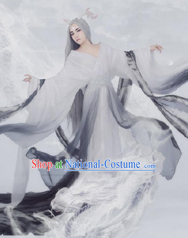 Traditional Chinese Women Fairy Clothing Dresses National Costume and Hair Ornaments Complete Set