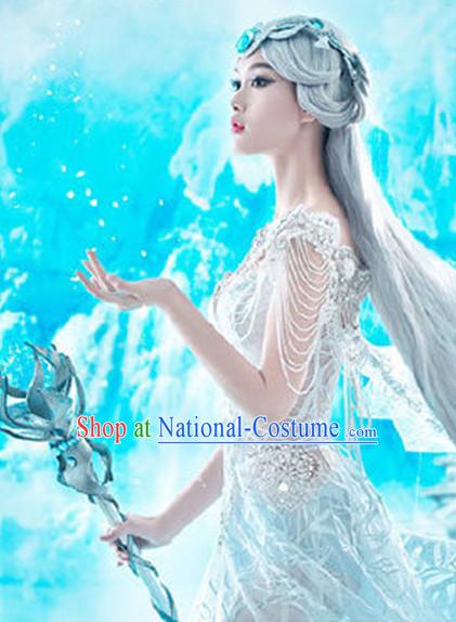 Chinese Fancy Cosplay Clothing Dresses and Hair Ornaments Complete Set