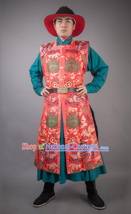 Chinese Ming Dynasty General Han Fu Costumes Men Hero Clothing Male Costume and Hat Complete Set