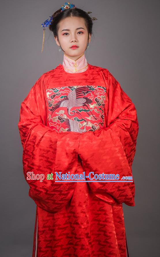 Chinese Ming Dynasty Female Han Fu Costumes and Hair Ornaments Complete Set