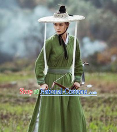 Traditional Chinese Costume Sale Swordsman Swordswoman Costumes and Bamboo Hat Complete Set