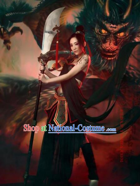 Chinese Ancient Sexy Knight Cosplay Costumes and Hair Ornaments Complete Set