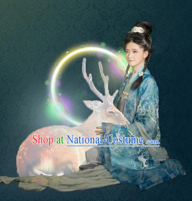 Chinese Ancient Women Hanfu Clothing Stage Drama Performance Traditional Girl Dress and Headwear Complete Set