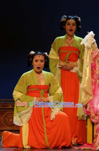 China Ancient Tang Dynasty Palace Maid Opera Costume Drama Stage Costumes Complete Set