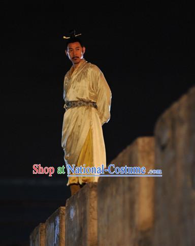 Chinese Ancient Tang Dynasty Emperor Pajamas Sleepcoat Nightgown Complete Set for Men