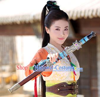 Chinese Ancient Female Hero Costumes and Headpieces Complete Set for Women