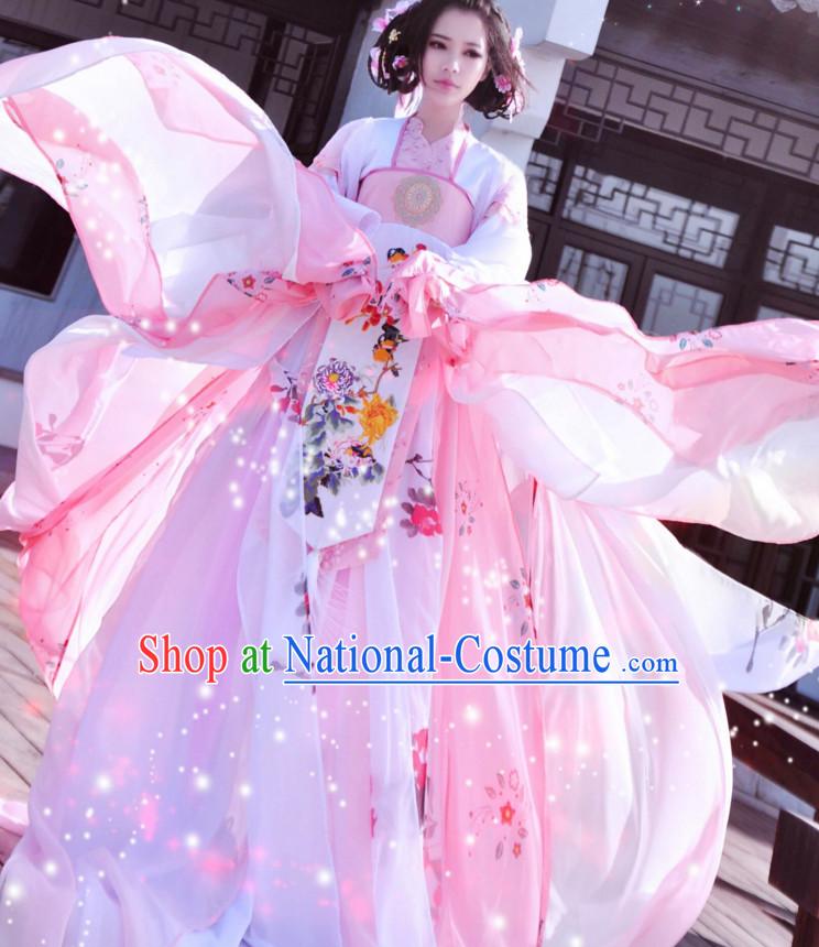 Chinese Hanfu Hakama Traditional Fairy Dress Quju Supreme Chinese Princess Costume Ancient Chinese Costume and Headpieces Complete Set