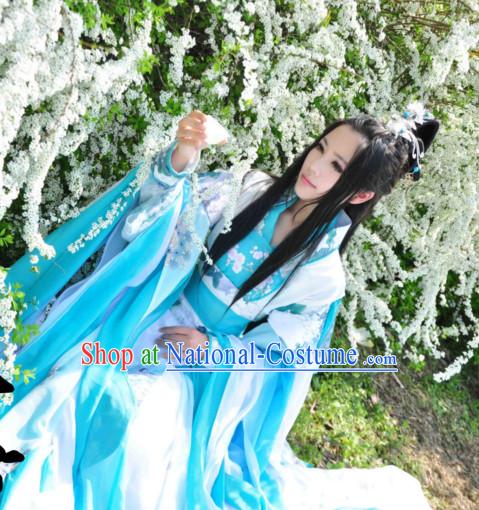 Chinese Hanfu Hakama Traditional Fairy Dress Quju Supreme Chinese Princess Costume Ancient Chinese Costume and Headpieces Complete Set