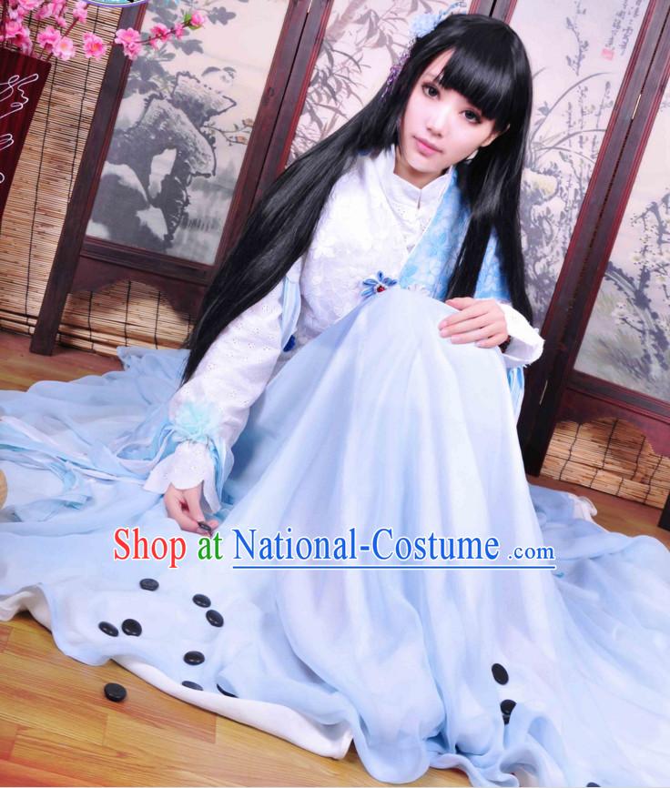 Chinese Hanfu Hakama Traditional Fairy Dress Quju Supreme Chinese Princess Costume Ancient Chinese Costume and Headpieces Complete Set