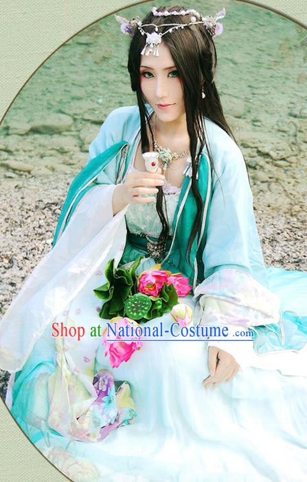 Green Chinese Princess Hanfu Robe Clothing Handmade Bjd Dress Opera Costume Drama Costumes Complete Set