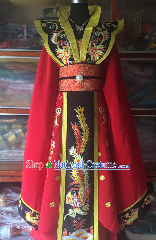 Red Long Sleeves China Beijing Opera Women Princess Phoenix Costume Embroidered Robe Stage Costumes Complete Set