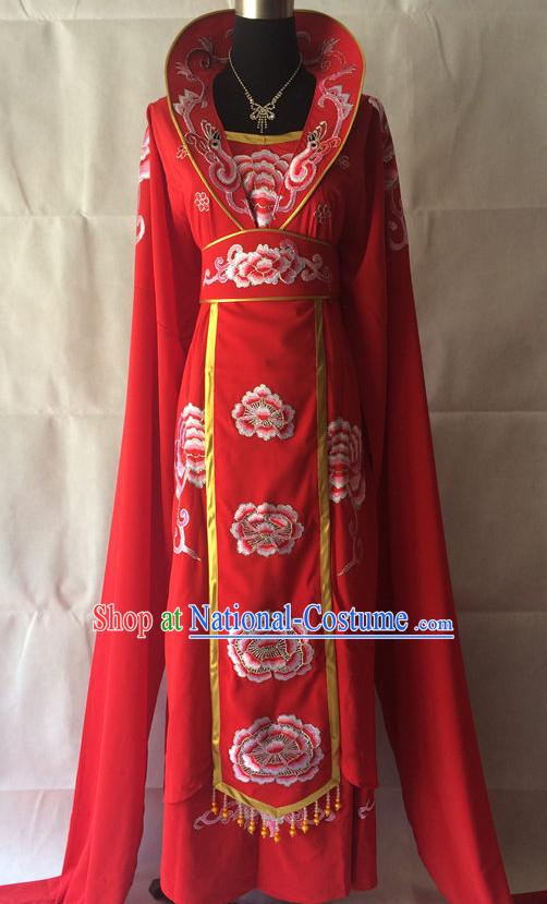 Red Long Sleeves China Beijing Opera Women Princess Costume Embroidered Robe Stage Costumes Complete Set