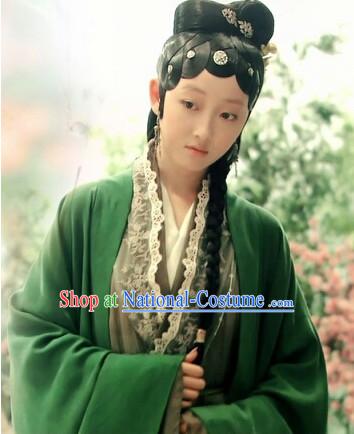 Chinese Green Hanfu Noblewoman Robe Clothing Handmade Bjd Dress Opera Costume Drama Costumes Complete Set