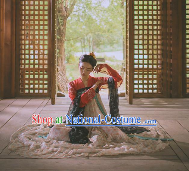 Chinese Ancient Tang Dynasty Ruqun Clothing Complete Set for Women