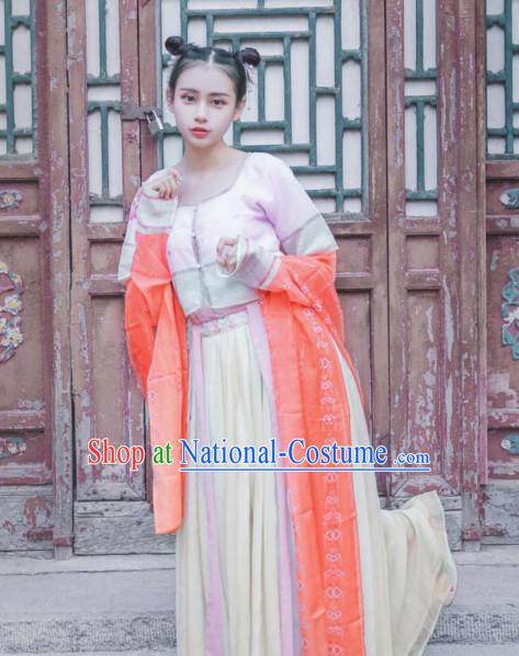 Chinese Ancient Tang Dynasty Ruqun Clothing Complete Set for Women