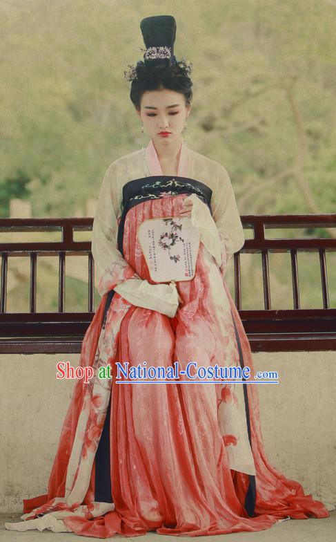 Chinese Ancient Tang Dynasty Ruqun Clothing Han Fu Suit Complete Set for Women