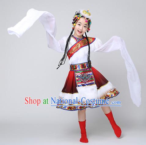 Chinese Tibetan Kids Minority Dance Dress China Fan Dance Costume Ribbon Dance Costumes Folk Dance Suit