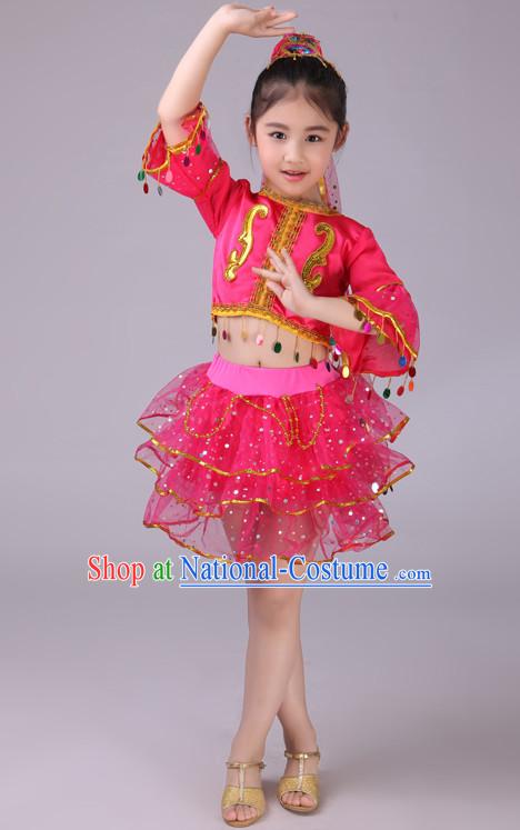 Chinese Kids Minority Dance Dress China Fan Dance Costume Ribbon Dance Costumes Folk Dance Suit