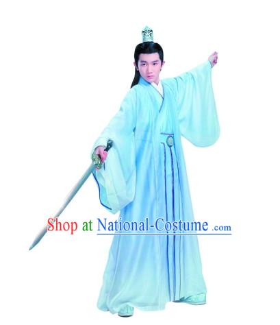 Chinese Ancient Swordsman Hero Clothes and Hair Ornaments Complete Set