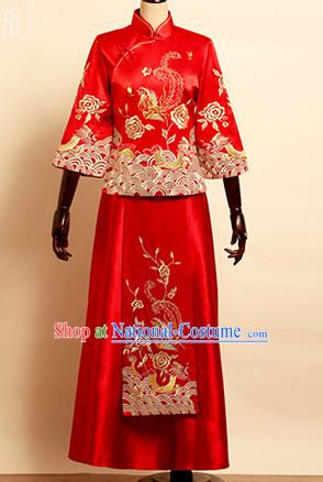 Top Traditional Chinese Phoenix Embroidered Wedding Dresses Wedding Gowns for Brides