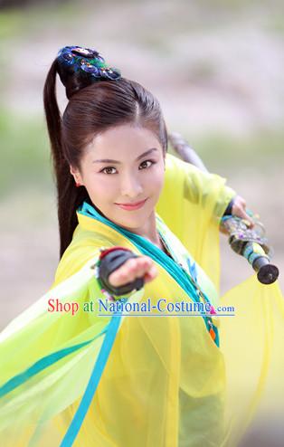 Chinese Ancient Female Hero Costumes and Headpieces Complete Set for Women