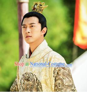 Chinese Ancient Male Emperor Black Wigs and Coronet