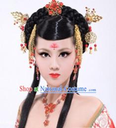 Chinese Ancient Black Wigs Hair Accessories Headpiece Headdress